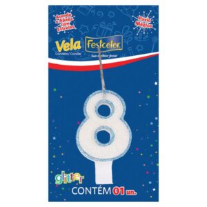 VELA FESTCOLOR GLITTER NÚMERO 8 AZUL UNIDADE