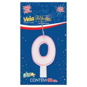 VELA FESTCOLOR GLITTER NÚMERO 0 ROSA UNIDADE