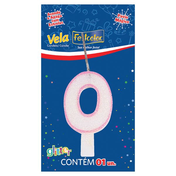 VELA FESTCOLOR GLITTER NÚMERO 0 ROSA UNIDADE