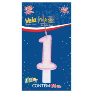 VELA FESTCOLOR GLITTER NÚMERO 1 ROSA UNIDADE