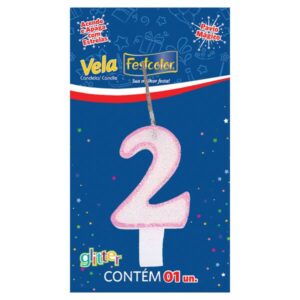 VELA FESTCOLOR GLITTER NÚMERO 2 ROSA UNIDADE