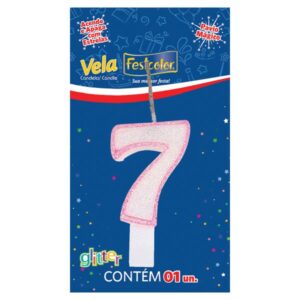 VELA FESTCOLOR GLITTER NÚMERO 7 ROSA UNIDADE
