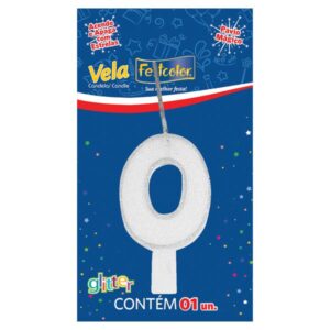 VELA FESTCOLOR GLITTER NÚMERO 0 BRANCA UNIDADE