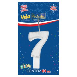 VELA FESTCOLOR GLITTER NÚMERO 7 BRANCA UNIDADE