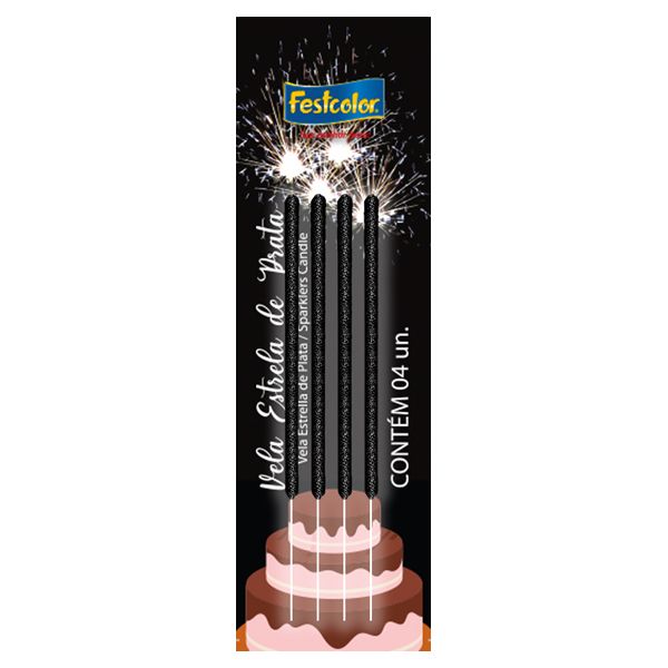 VELA FESTCOLOR ESTRELA DE PRATA COM 4