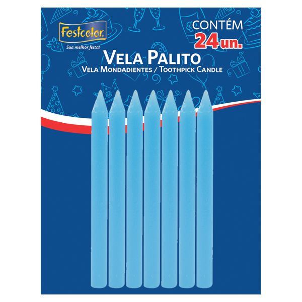 VELA FESTCOLOR PALITO AZUL COM 24