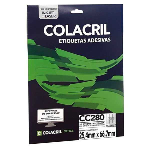 ETIQUETA ADESIVA COLACRIL 25,40MMX66,70MM COM 100X30
