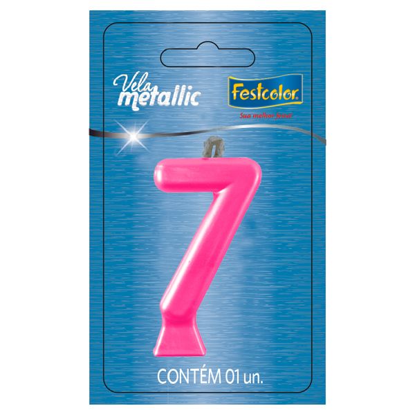 VELA FESTCOLOR METALLIC NÚMERO 7 PINK UNIDADE