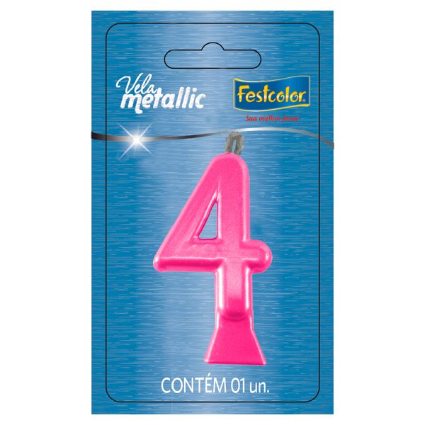 VELA FESTCOLOR METALLIC NÚMERO 4 PINK UNIDADE