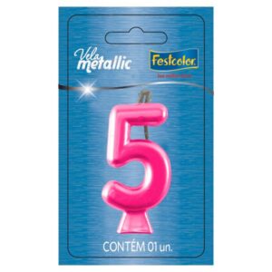 VELA FESTCOLOR METALLIC NÚMERO 5 PINK UNIDADE