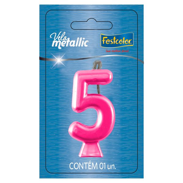 VELA FESTCOLOR METALLIC NÚMERO 5 PINK UNIDADE