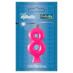 VELA FESTCOLOR METALLIC NÚMERO 8 PINK UNIDADE