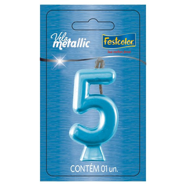 VELA FESTCOLOR METALLIC NÚMERO 5 AZUL UNIDADE