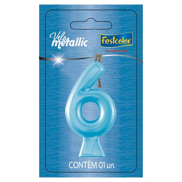 VELA FESTCOLOR METALLIC NÚMERO 6 AZUL UNIDADE