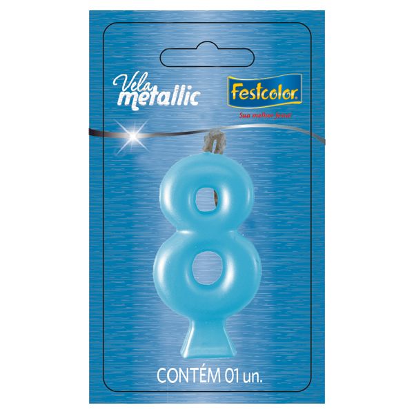 VELA FESTCOLOR METALLIC NÚMERO 8 AZUL UNIDADE