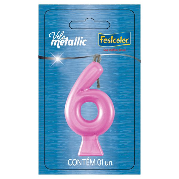 VELA FESTCOLOR METALLIC NÚMERO 6 ROSA UNIDADE