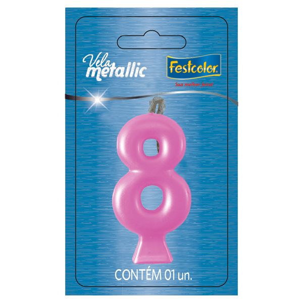 VELA FESTCOLOR METALLIC NÚMERO 8 ROSA UNIDADE