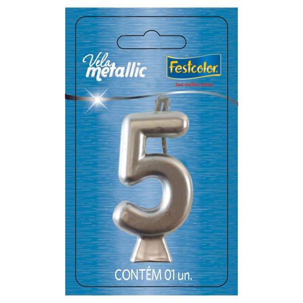 VELA FESTCOLOR METALLIC NÚMERO 5 PRATA UNIDADE