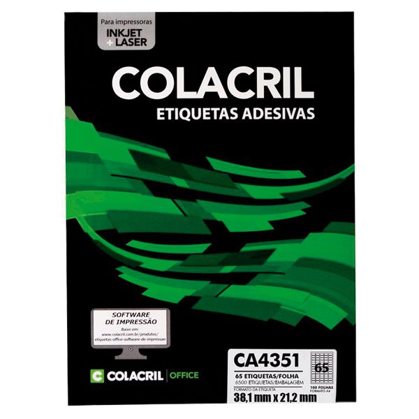 ETIQUETA ADESIVA COLACRIL 38,10MMX21,20MM COM 100X65