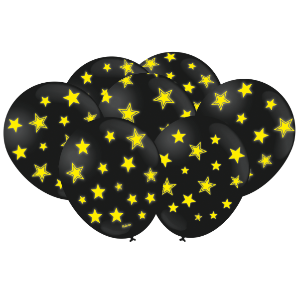 BALÃO FESTCOLOR NEON PRETO ESTRELAS AMARELAS COM 25