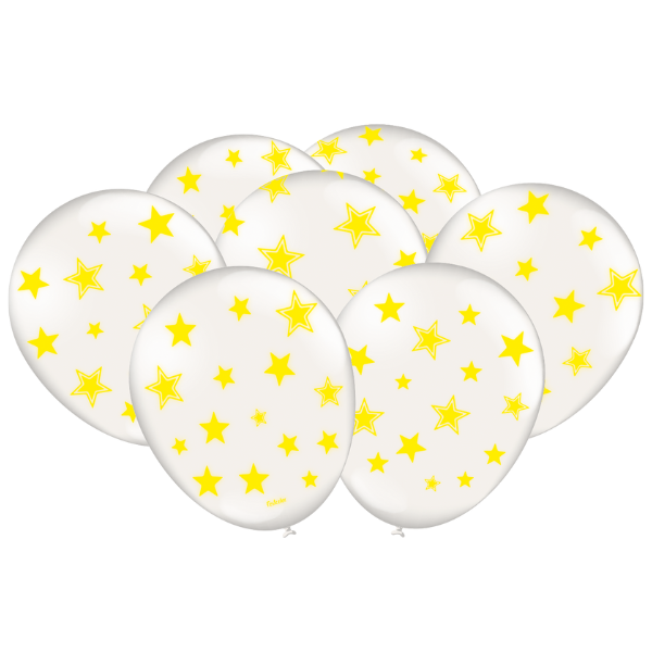 BALÃO FESTCOLOR NEON BRANCO ESTRELAS AMARELAS COM 25