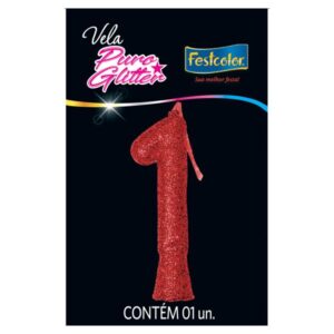 VELA FESTCOLOR PURO GLITTER NÚMERO 1 VERMELHA UNIDADE