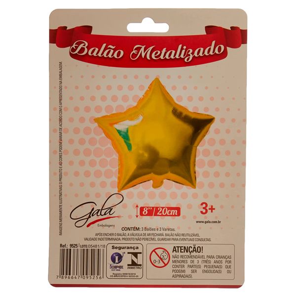 BALÃO GALA ESTRELA 8` 20CM DOURADO PACOTE COM 3
