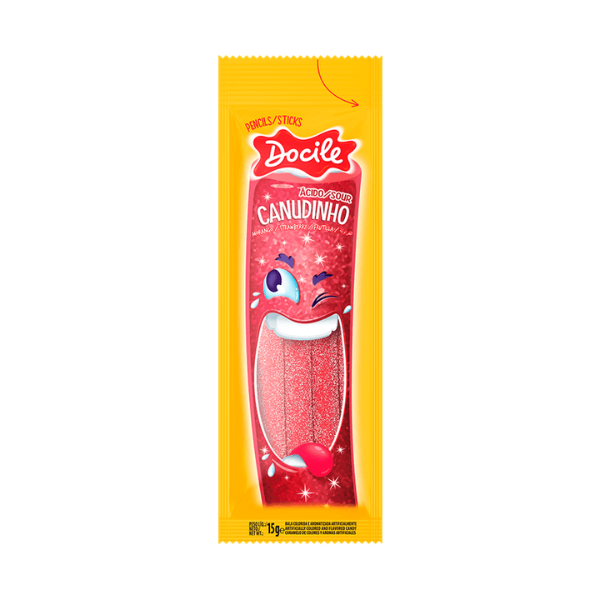 BALA DOCILE CANUDINHO MORANGO CÍTRICO COM 15G