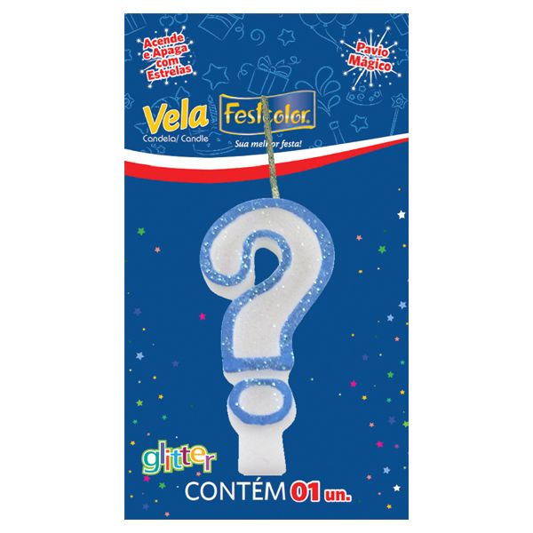 VELA FESTCOLOR GLITTER NÚMERO ? AZUL UNIDADE