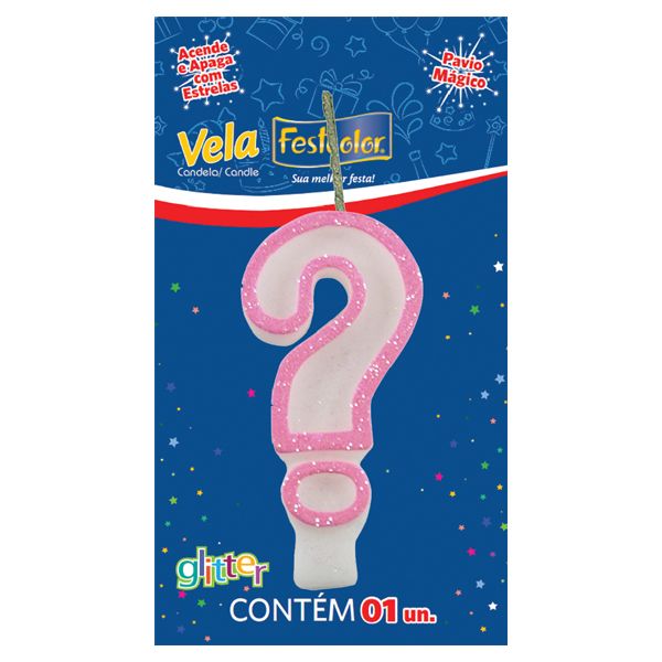 VELA FESTCOLOR GLITTER NÚMERO ? ROSA UNIDADE