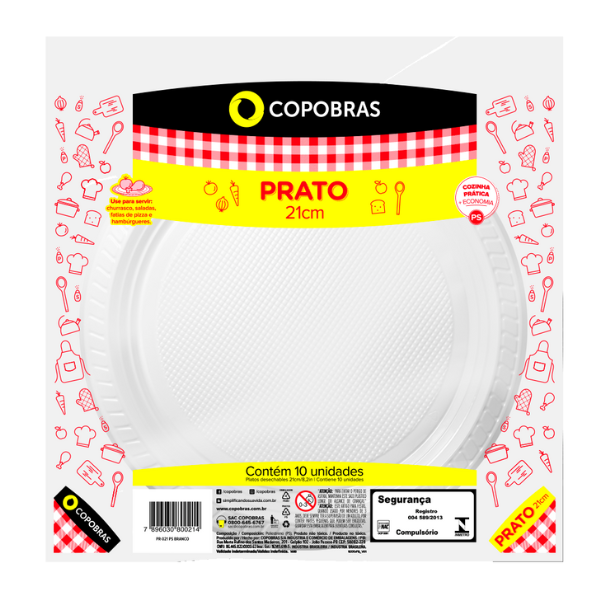 PRATO PS COPOBRAS RASO 21CM BRANCO COM 10
