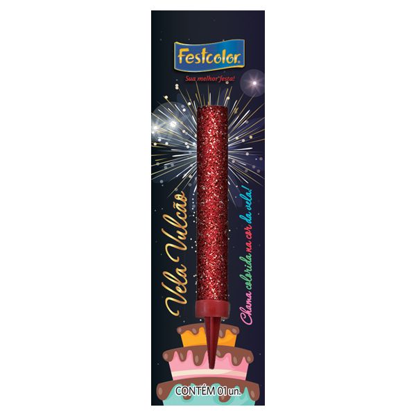 VELA FESTCOLOR VULCÃO VERMELHA UNIDADE