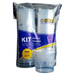 KIT POTE COPOZAN 1500ML SOBRETAMPA TRANSPARENTE COM 25