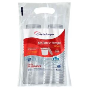 KIT POTE CRISTALCOPO 350ML SOBRETAMPA TRANSPARENTE COM 25