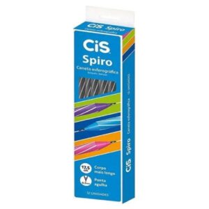 CANETA ESFEROGRÁFICA CIS SPIRO 0,7MM PRETA COM 12