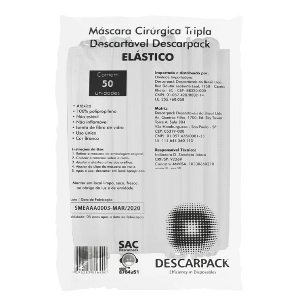 MASCARA DESCARPACK ELAS.TRIPLA BCA PCT C50