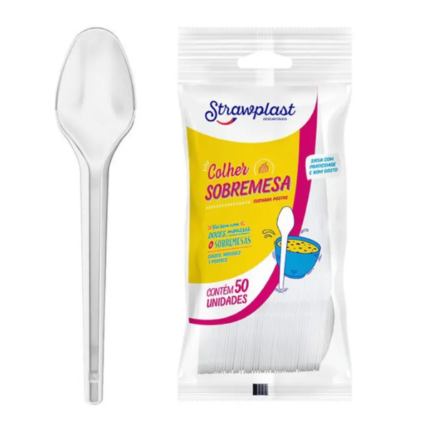 COLHER STRAWPLAST SOBREMESA TRANSPARENTE COM 50