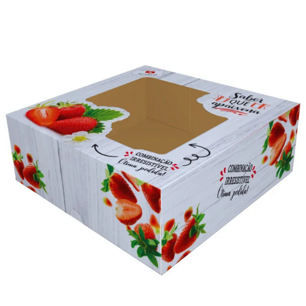 CAIXA PARA TORTA IP21 MORANGO COM VISOR COM 100