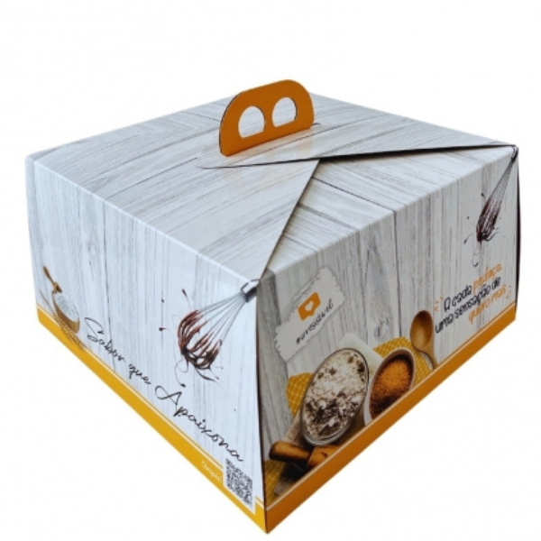 CAIXA PARA BOLO IP71-C COM ALCA SEM TRAVA 31,5X31,5X13CM BRANCO COM AMARELO C/25