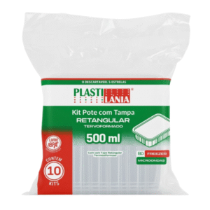 KIT POTE PLASTILANIA REANGULAR PP COM TAMPA 500ML C/10