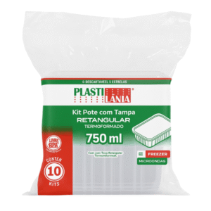 KIT POTE PLASTILANIA RETANGULAR PP COM TAMPA 750ML C/10
