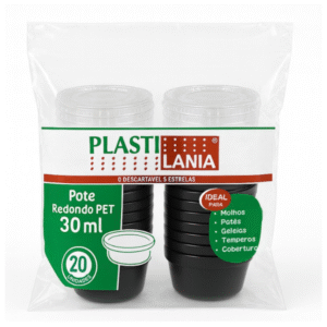 POTE PET PLASTILANIA REDONDO COM TAMPA 30ML PRETO C/20