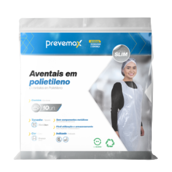 AVENTAL PREVEMAX POLIETILENIO DESCARTAVEL SLIM 70X120 BRANCO C/10