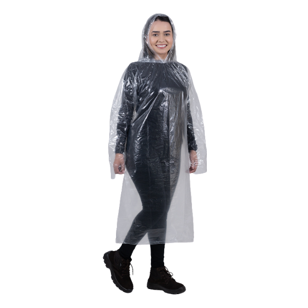 CAPA DE CHUVA POLIETILENIO PREVEMAX STAN DART 120CM COM CAPUZ TRANSPARENTE UNIDADE - Imagem 2