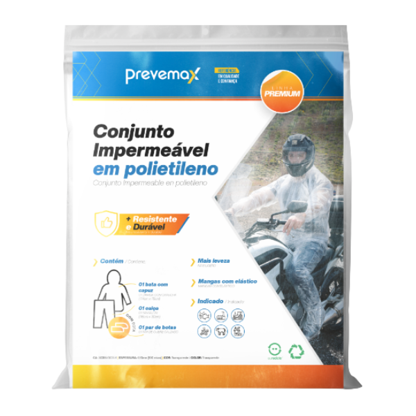 CONJUNTO IMPERMEÁVEL EM POLIETILENIO PREVEMAX LINHA PREMIUM TRANSPARENTE UNIDADE
