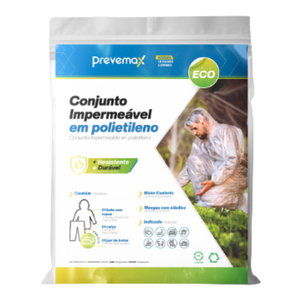 CONJUNTO IMPERMEÁVEL EM POLIETILENIO PREVEMAX LINHA ECO TRANSPARENTE UNIDADE