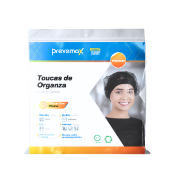 TOUCA PREVEMAX ORGANZA LINHA PREMIUM COM ELASTANO PRETA COM 2