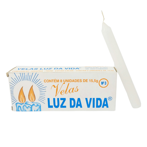 VELA LUZ DA VIDA PALITO BRANCA N3 15,5G CAIXINHA COM 8 UNIDADES