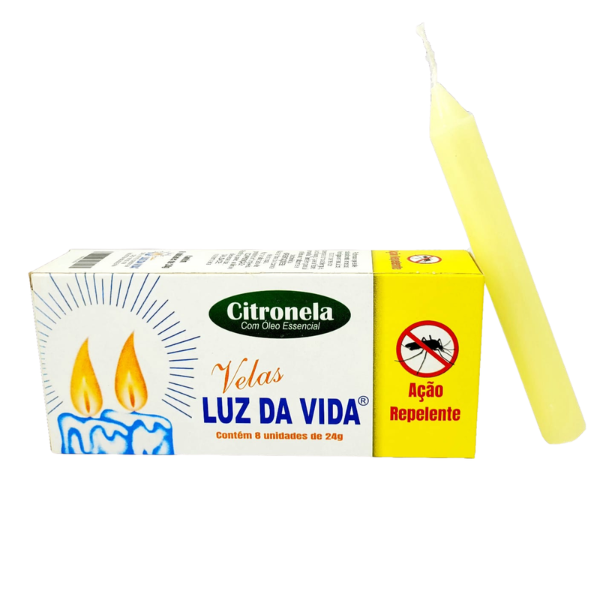 VELA LUZ DA VIDA BRANCA COM CITRONELA N5 24G CAIXINHA COM 8 UNIDADES