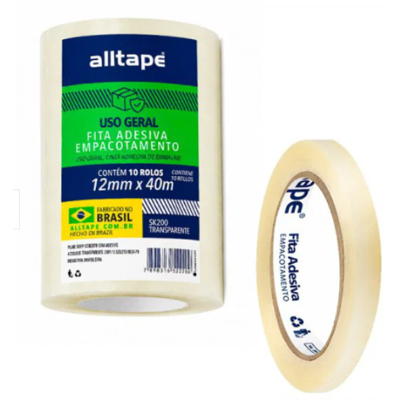 FITA ADESIVA PP ALLTAPE TRANSPARENTE 12MMX40M C/10